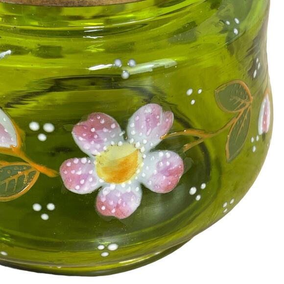 Vintage Signed Moser Green Mushroom Vanity Jar Hinged Lid Floral Good Condition - Picture 5 of 8